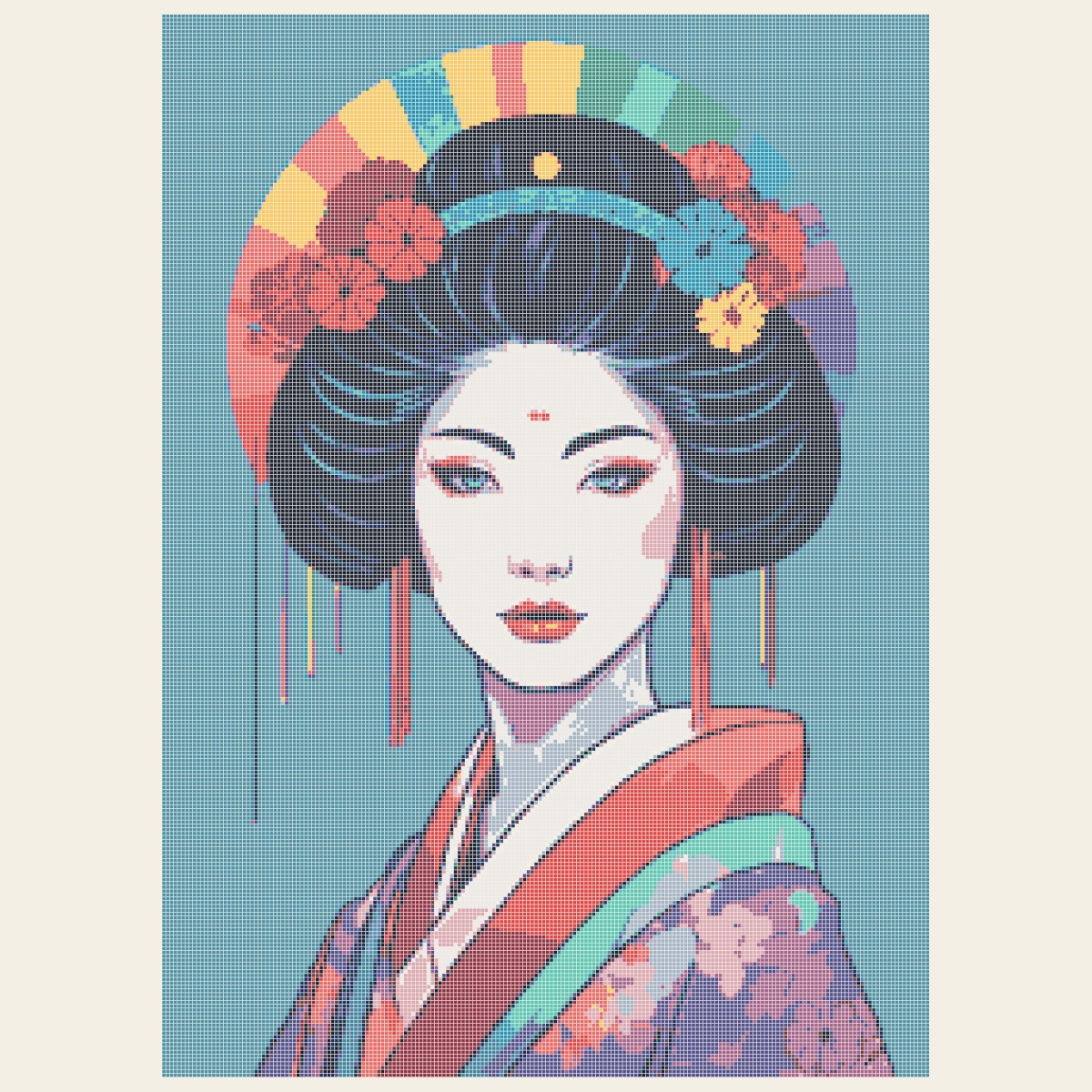 Kreuzstich-Vorlage Geisha nach Unknown