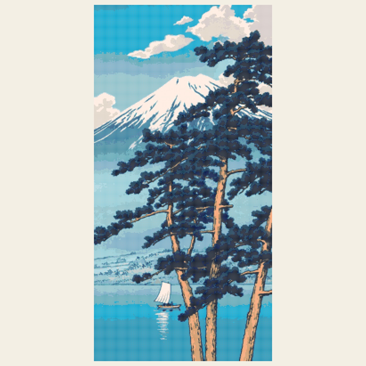 Kreuzstich-Vorlage Kawaguchiko nach Kawase Hasui